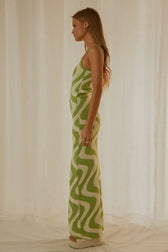 Abstract Print Knit Spaghetti Strap Bodycon Maxi Dress 7