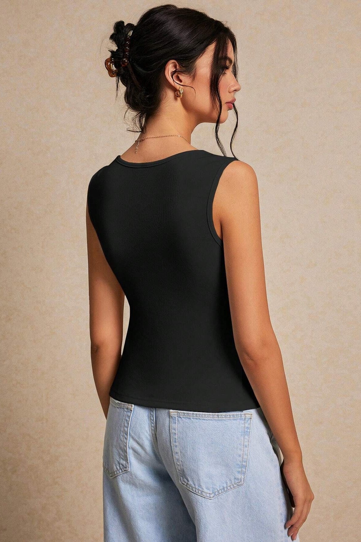 Sweetheart Neck Double Tie Front Split Hem Sleeveless Top 2