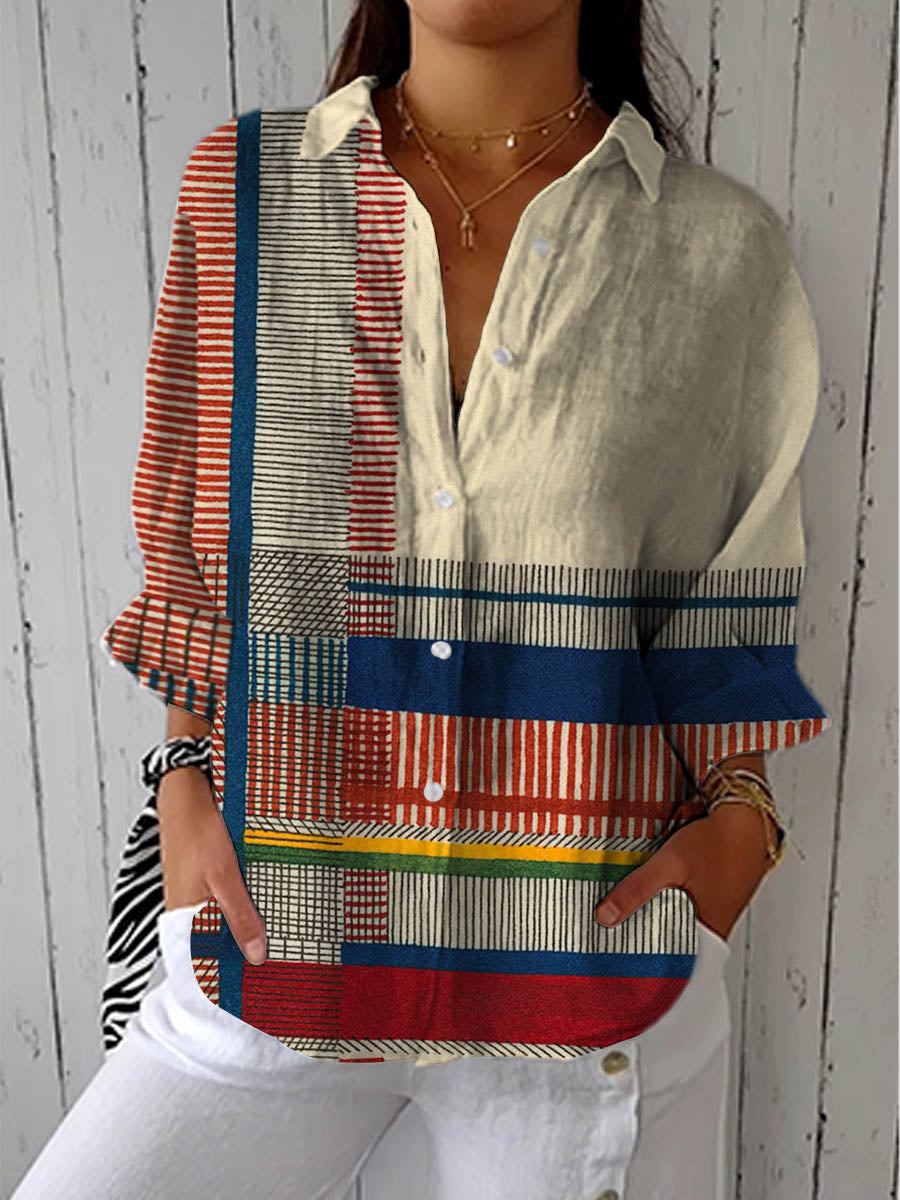 Patchwork Plaid Collared Button Front Longline Shirt