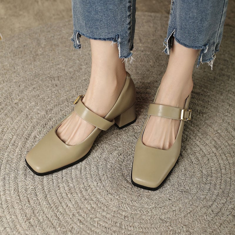 Garbine Square Toe Block Heels Mary Jane Shoes
