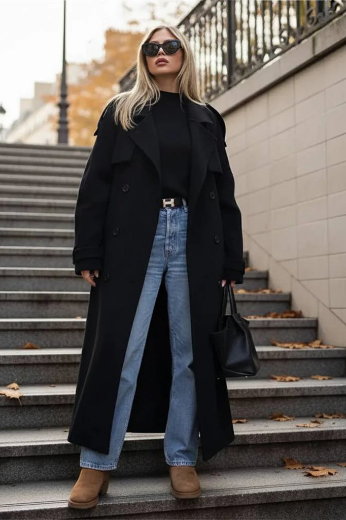 Double-Breasted Belted Oversized Overcoat