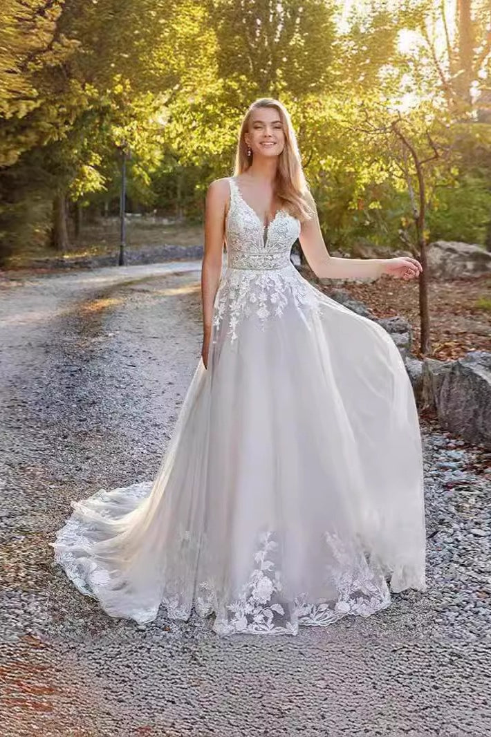 Ethereal A Line Train Wedding Dress