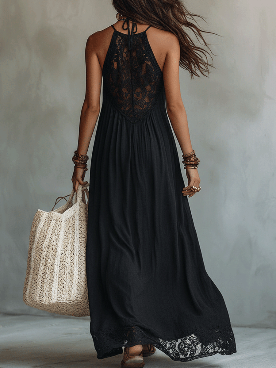 Bohemian Sleeveless Soft Drape Statement Evening Maxi Dress