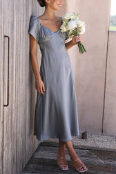 Pure Love Satin Butterfly Sleeve Slit Midi Dress - View 6