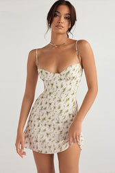 Plunging Floral A Line Mini Dress