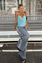 Draped V-Neck Satin Cami Top