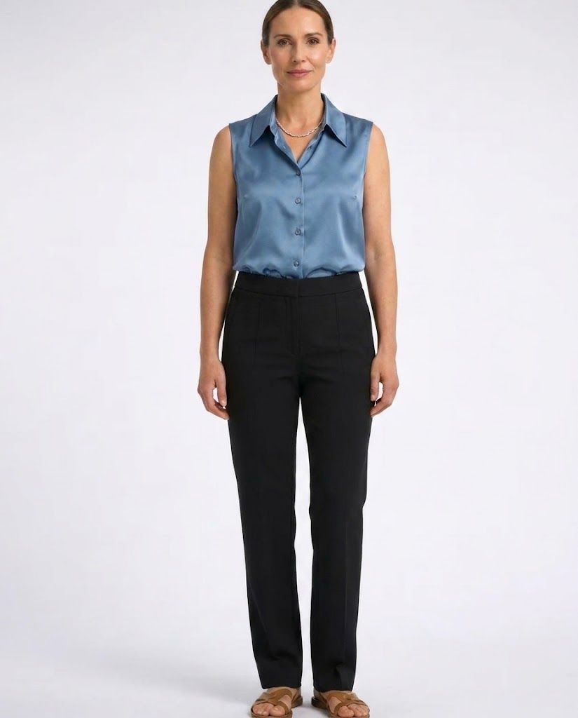 Collared Sleeveless Button Front Satin Blouse