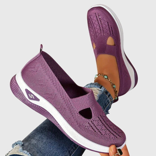 Cut Out Mesh Knit Slip On Wedge Sneakers