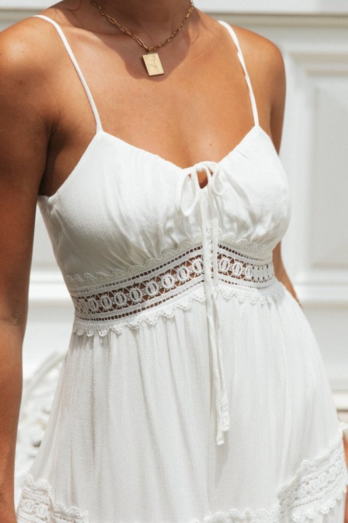 Spaghetti Strap Lace Trim Tiered A-Line Boho Midi Dress 7