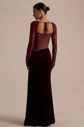 Lace Panel High Slit Long Sleeve Maxi Lace Dress