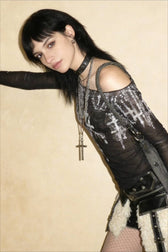 Grunge Cross Wide Neck Mesh Top
