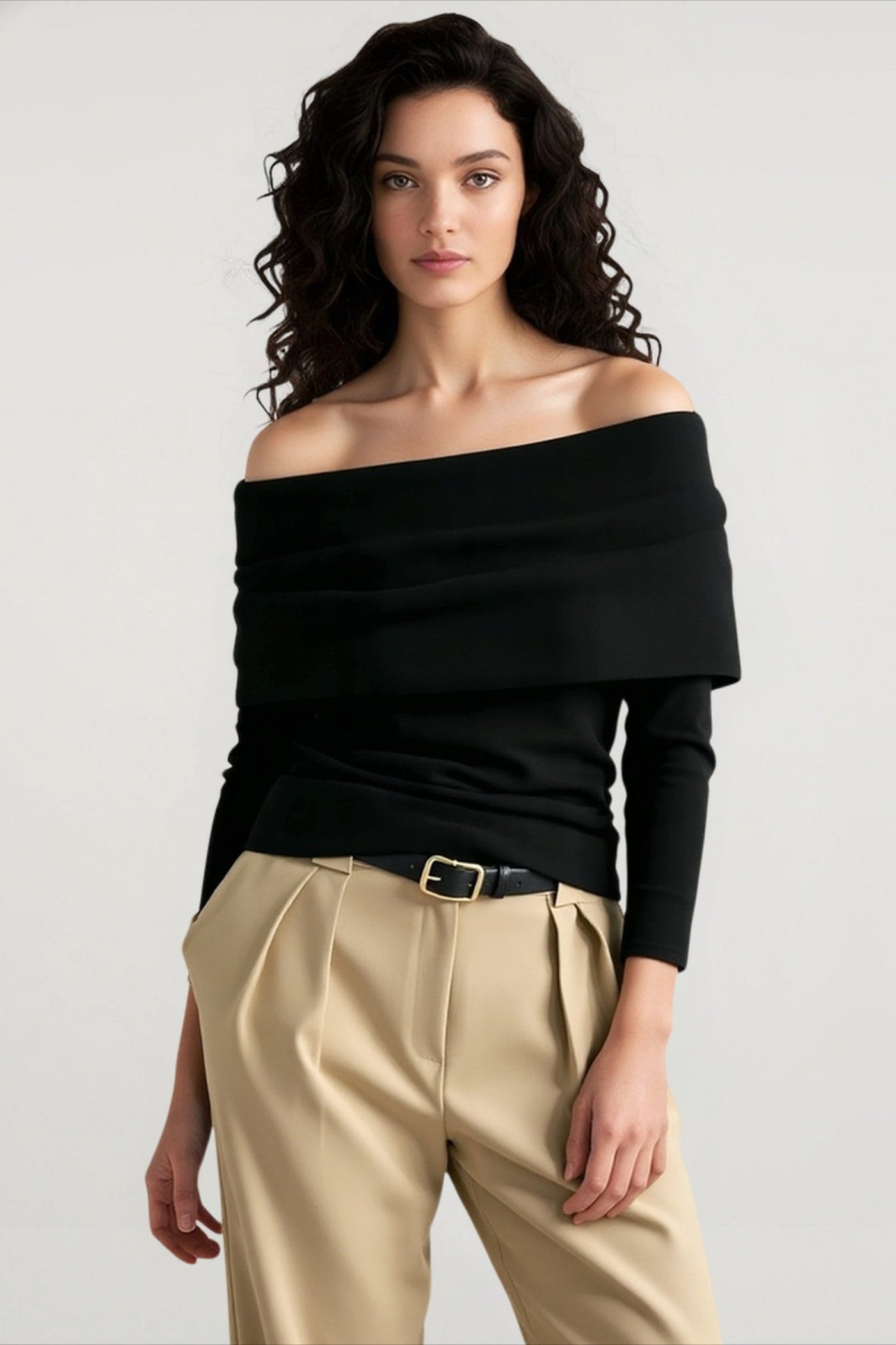 Off Shoulder Slim Knit Sweater