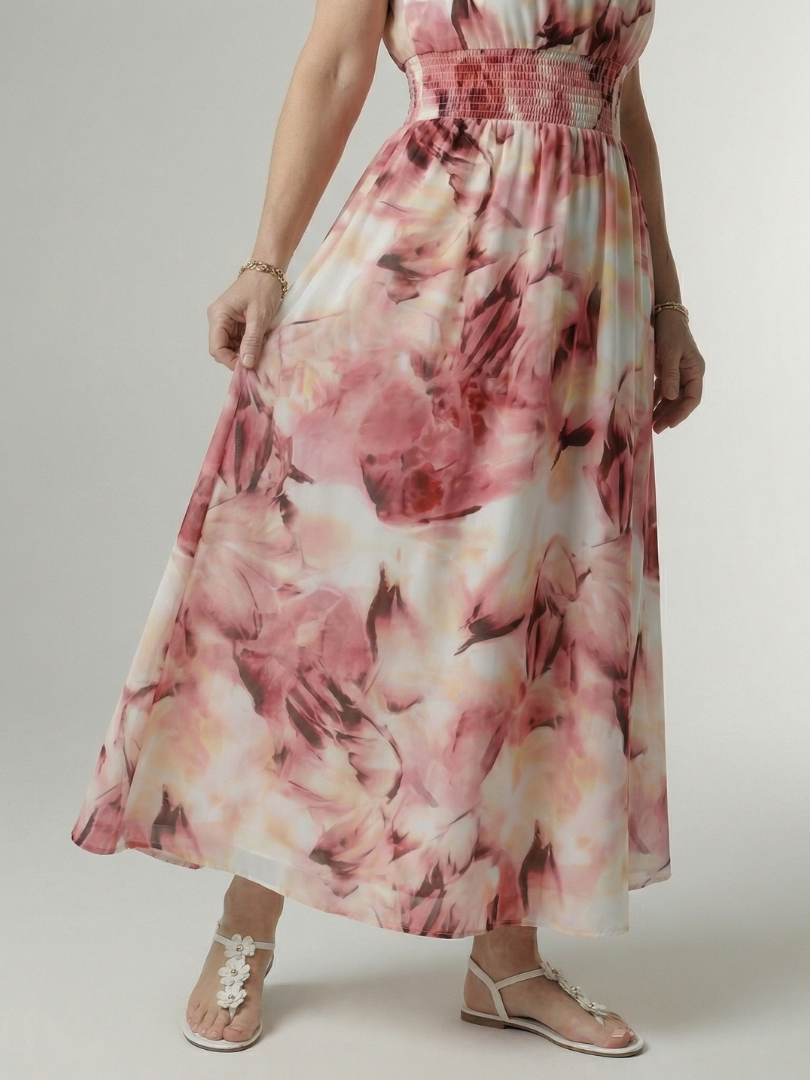 Halter Neck Smocked Waist Tie Dye Maxi Dress