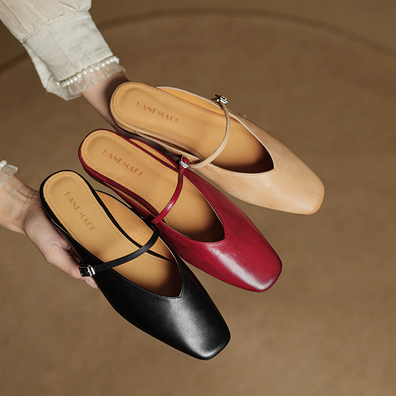Square Toe Ankle Strap Mary Jane Mules
