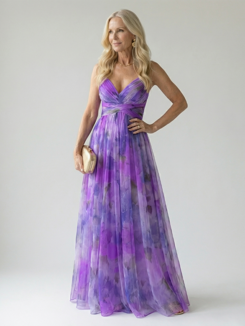 Floral V-Neck Spaghetti Strap Wrap Maxi Dress