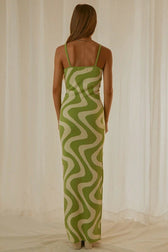 Abstract Print Knit Spaghetti Strap Bodycon Maxi Dress 8