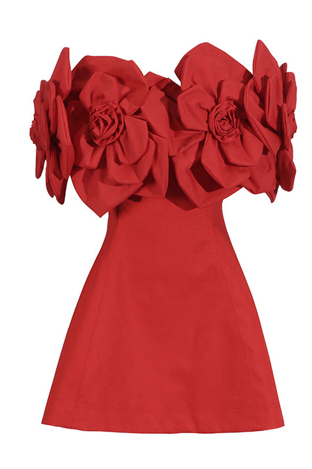 Floral Appliqué Off Shoulder Fit and Flare Mini Dress 10
