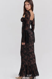 Strapless Lace Flared Backless Bodycon Maxi Lace Dress