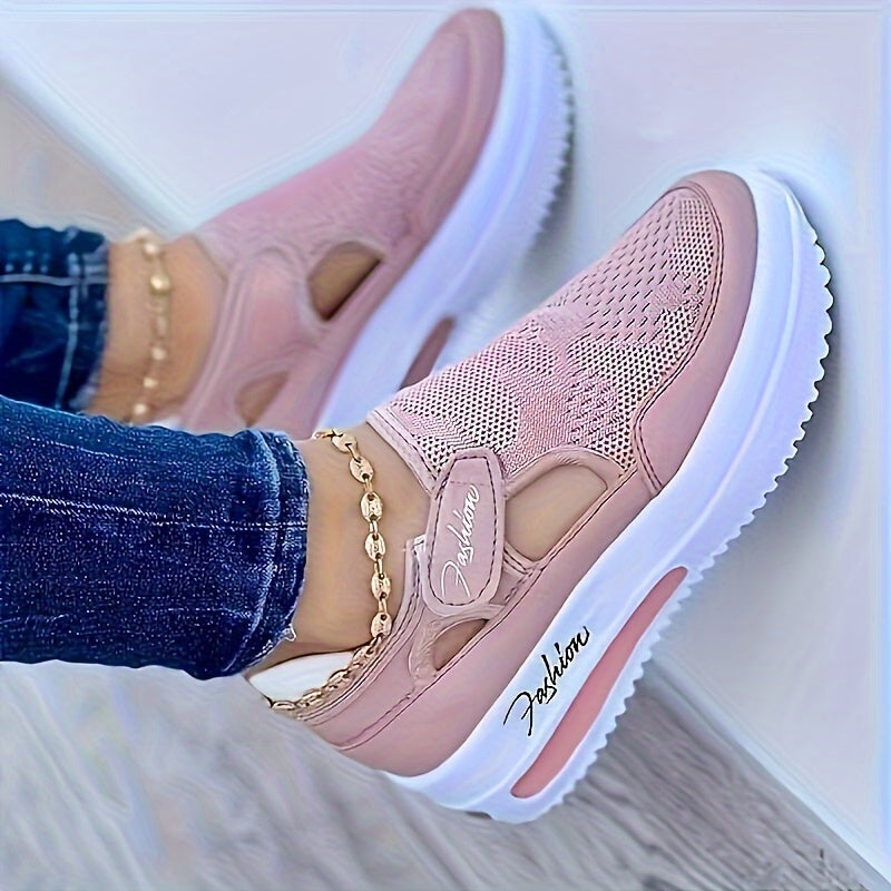 Mesh Cutout Hook and Loop Strap Air Cushion Sneakers