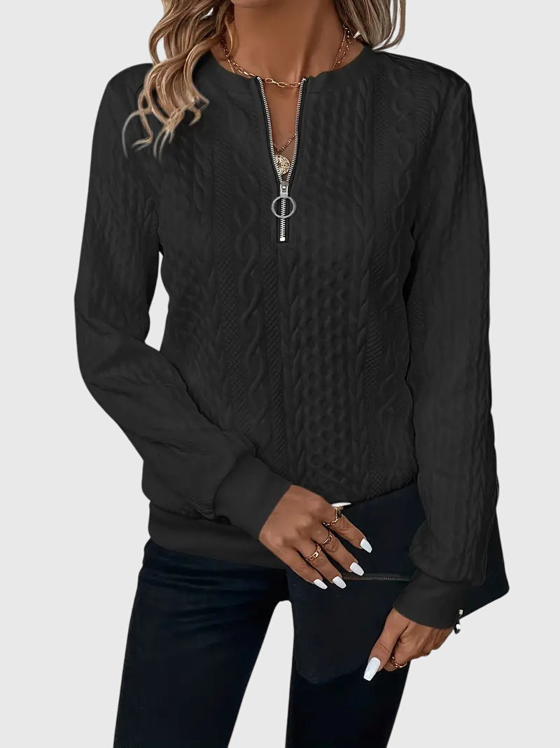 Quarter Zip Cable Knit Long Sleeve Sweatshirt