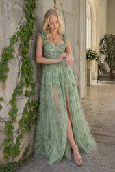 Sheer Tulle Spaghetti Strap High Slit Party Dress