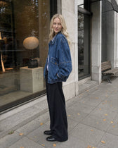 Stand Collar Washed Denim Utility Jacket