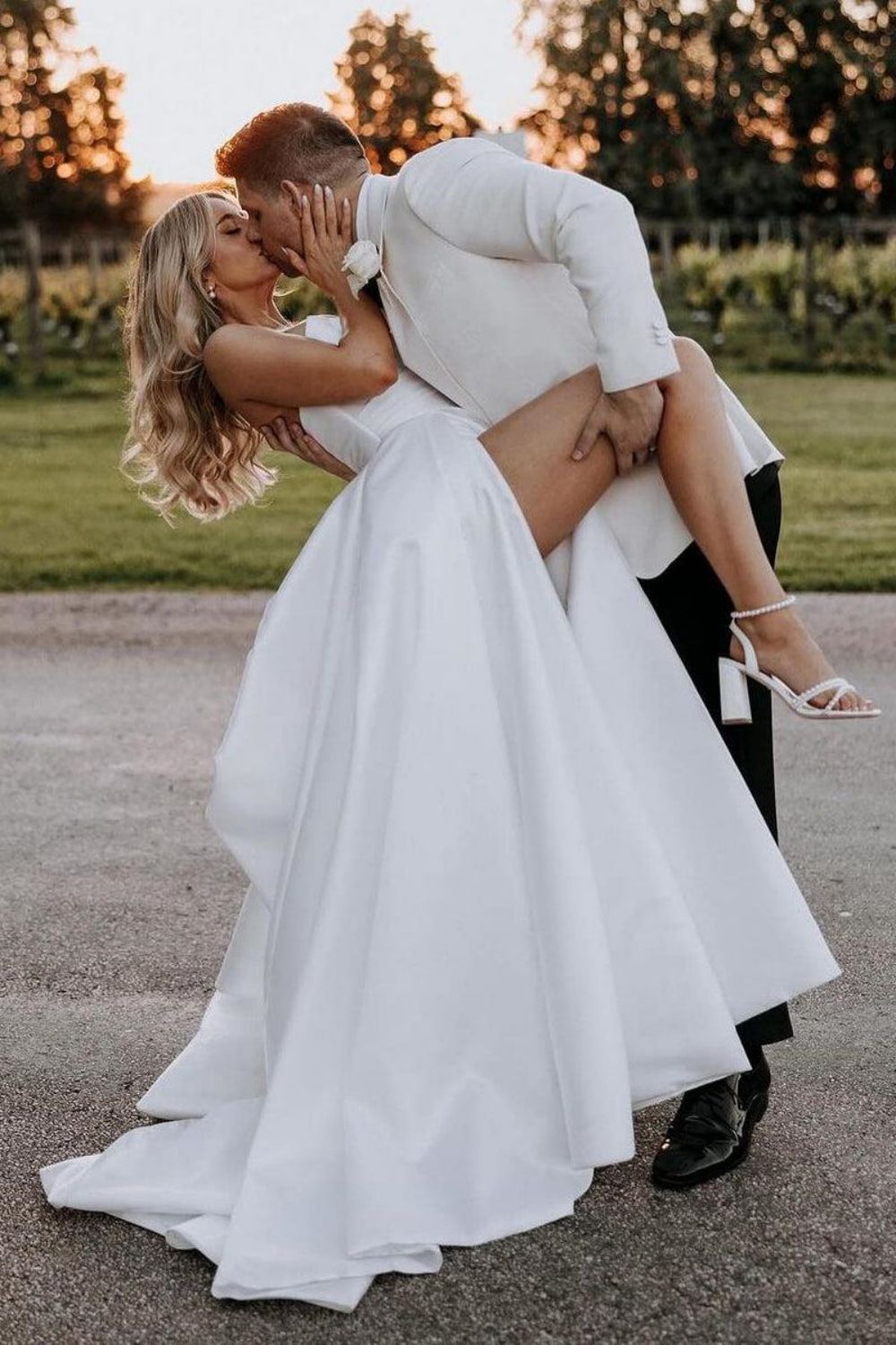 Simple A Line Sweetheart White Long Wedding Dress with Split Front