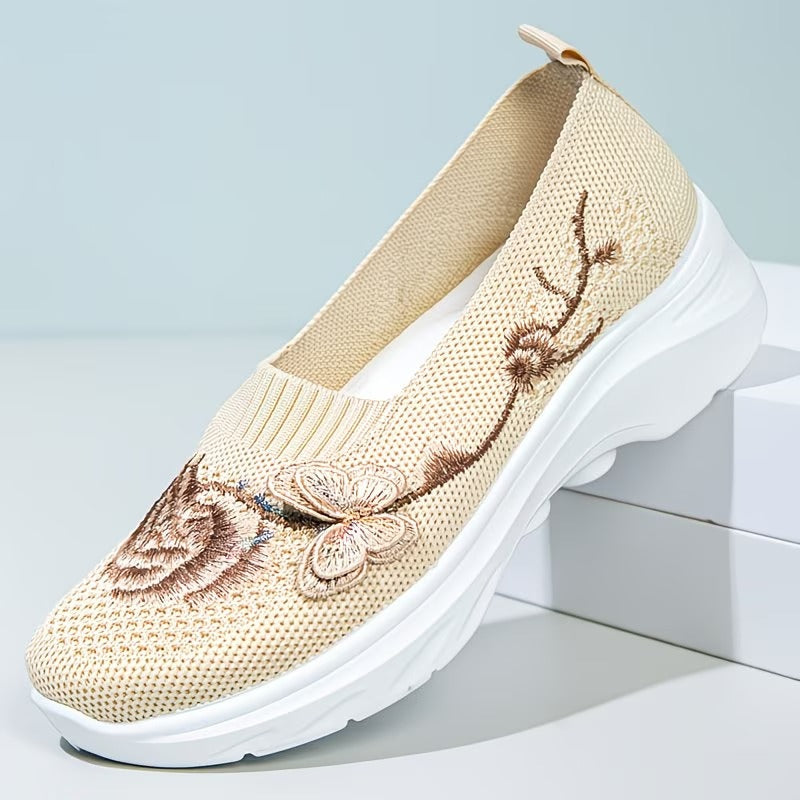 Floral Appliqué Knit Slip On Flats 13