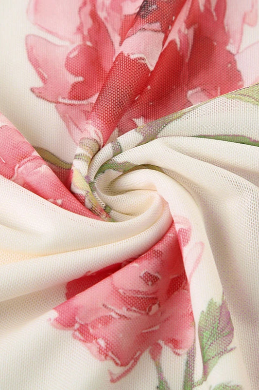 Floral Mesh V Neck Midi Dress