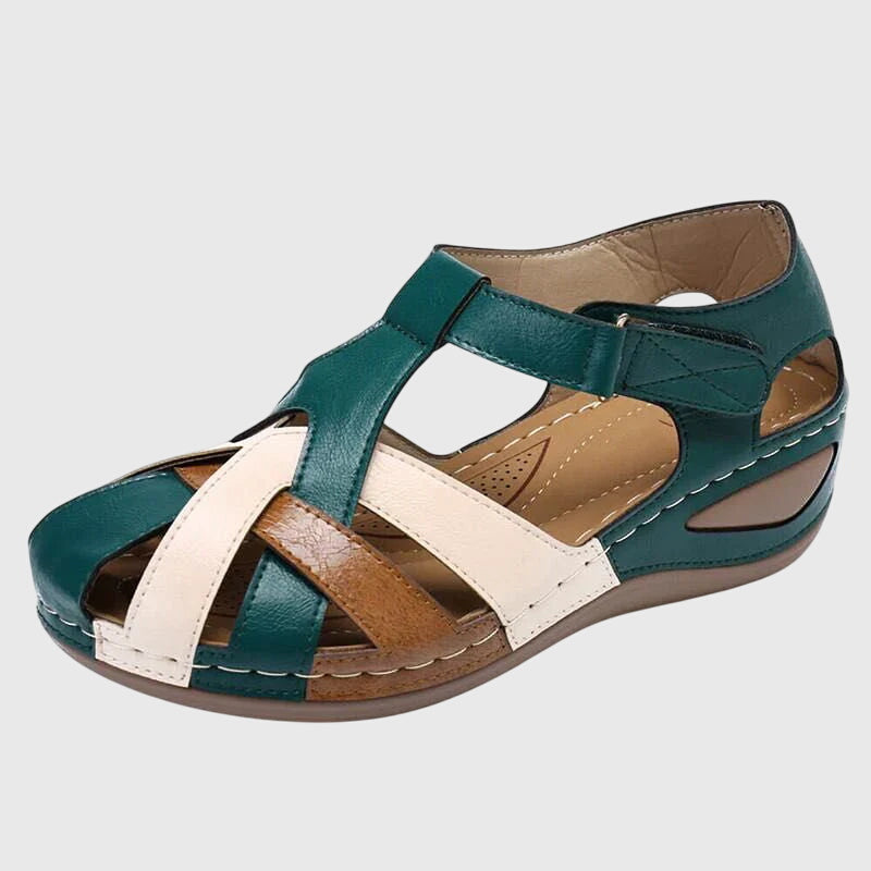 Closed Toe Cross Strap Hook and Loop Wedge Sandals