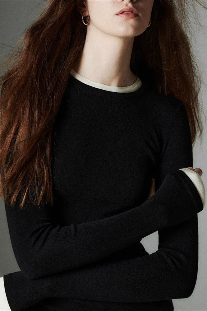 TwoinOne Contrast Trim Knit Top