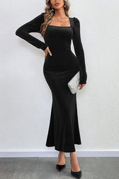 Velvet Long-sleeved Sexy Backless Slim Fit Fishtail Maxi Dress - View 2