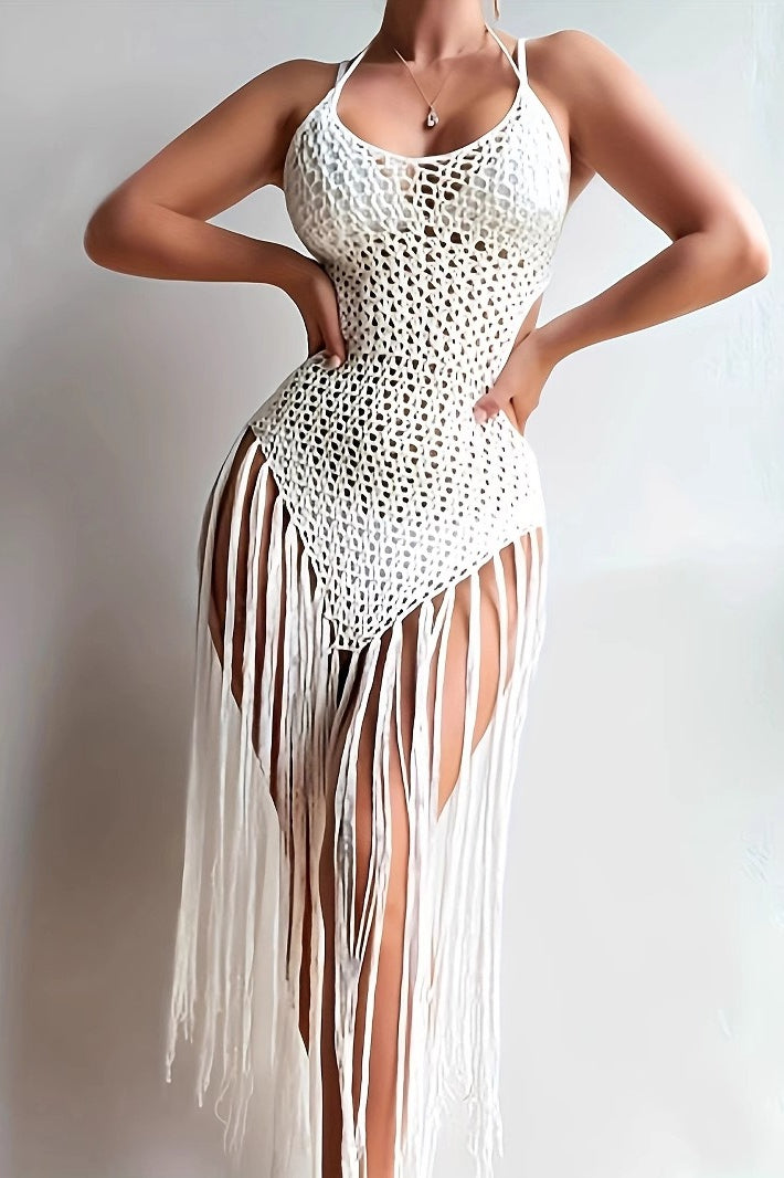 Cutout Versatile Vacation Fringe Cover Up Boho Dress