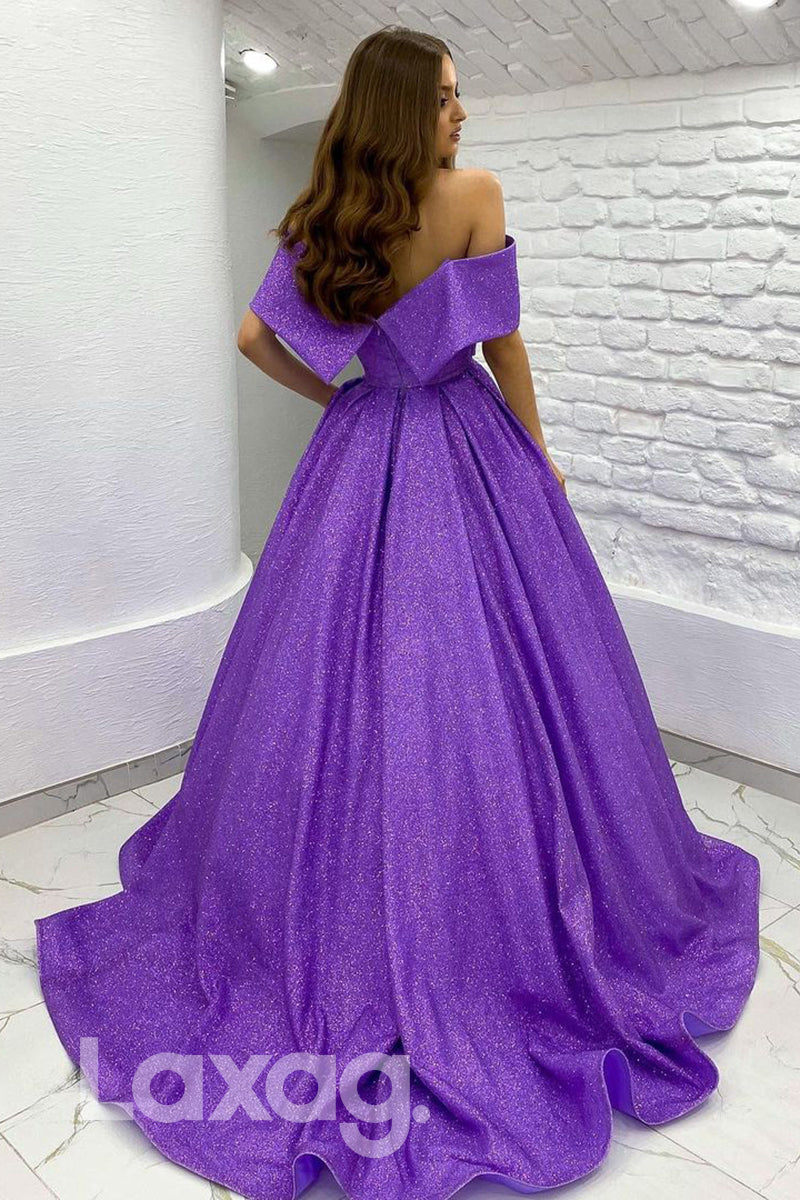 19718 - Unique Off the Shoulder Purple Prom Dress Glitter