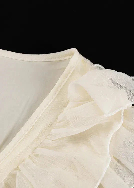 Ruffled V Neck Long Sleeve A Line Dress