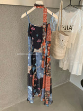 Floral Patchwork Spaghetti Strap Ruffle Maxi Dress 8