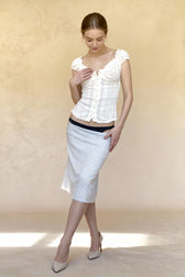 Retro Square Neck Button Down Short Sleeve Blouse
