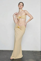 Strapless Tie Back Side Slit Skirt Vacation Set