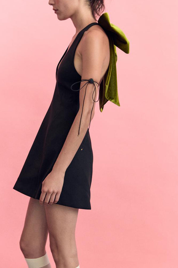 Sweet Party Contrast Back Velvet Bow Detail Mini Dress - View 4