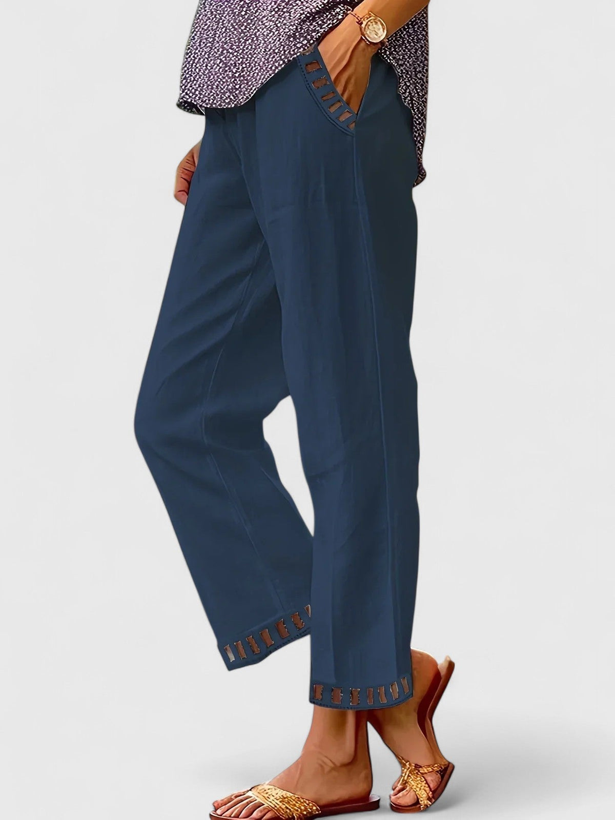 High Waist Ladder Trim Straight Leg Pants