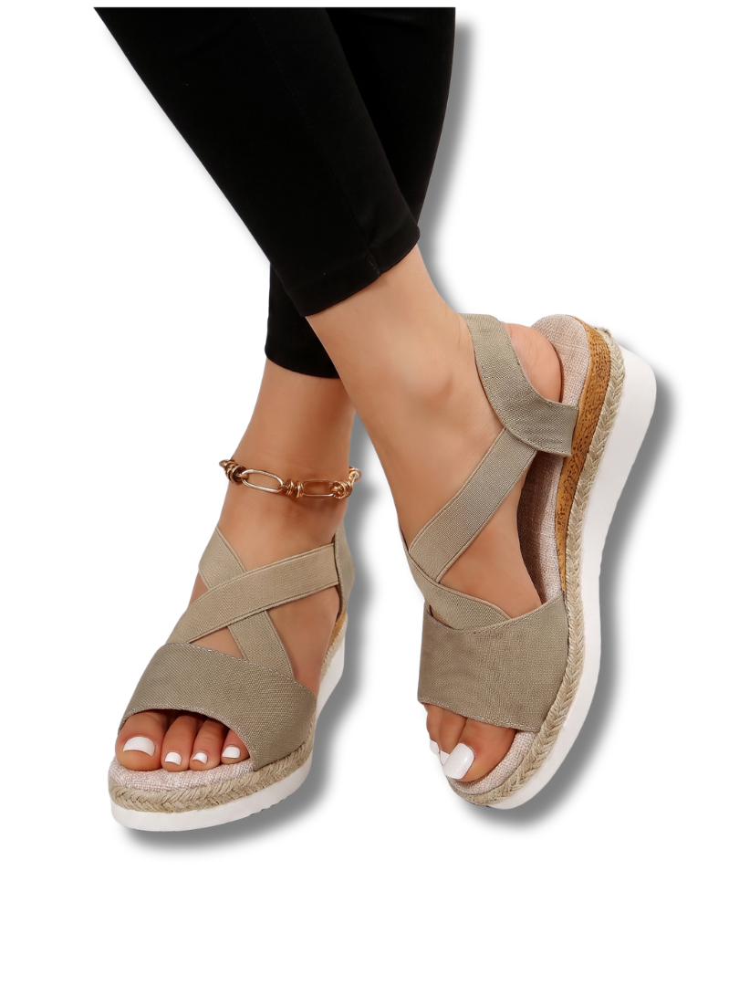 Open Toe Cross Strap Espadrille Wedge Sandals