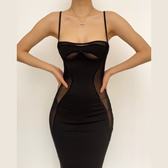 Low Cut Mesh See Through Patchwork Cami midi Dress 3