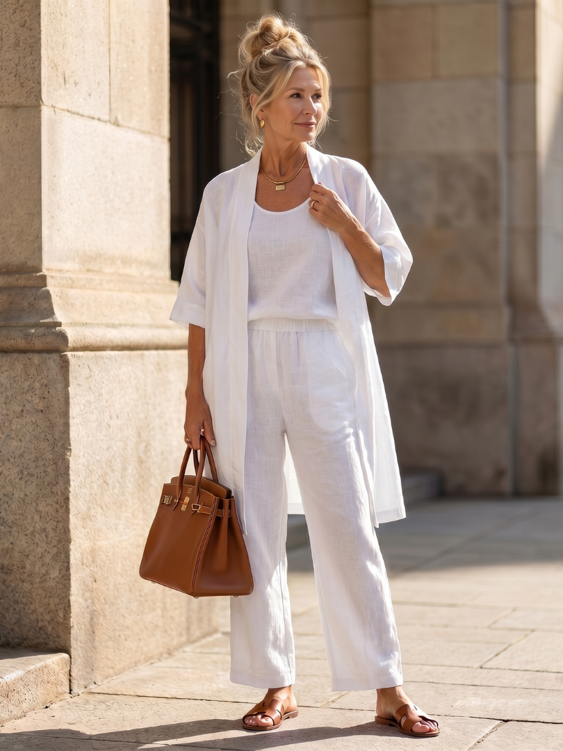Tank Wide Leg Pants and Longline Kimono Three Piece Set