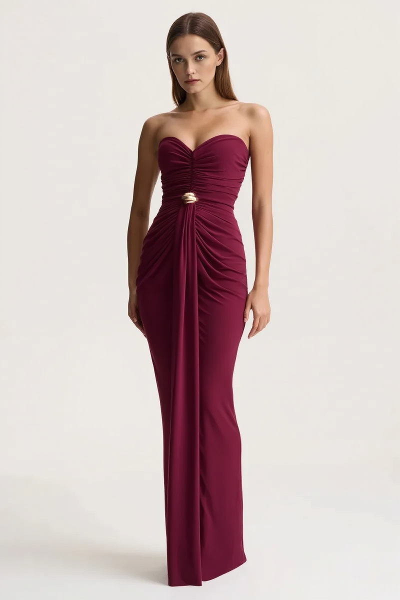 Sexy Sleeveless Ruched Waist Cinched Sash Strapless Party Dress 2