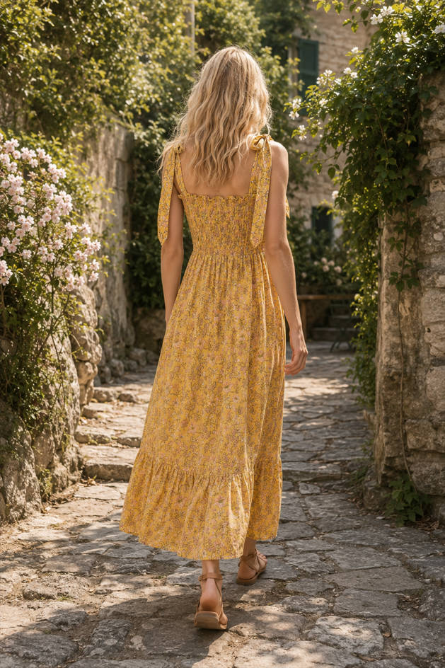 Ruffle Floral High Waist Maxi Dress