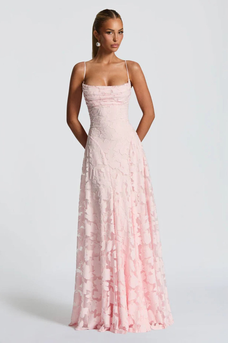 Jacquard Cami Backless Maxi Lace Dress 7