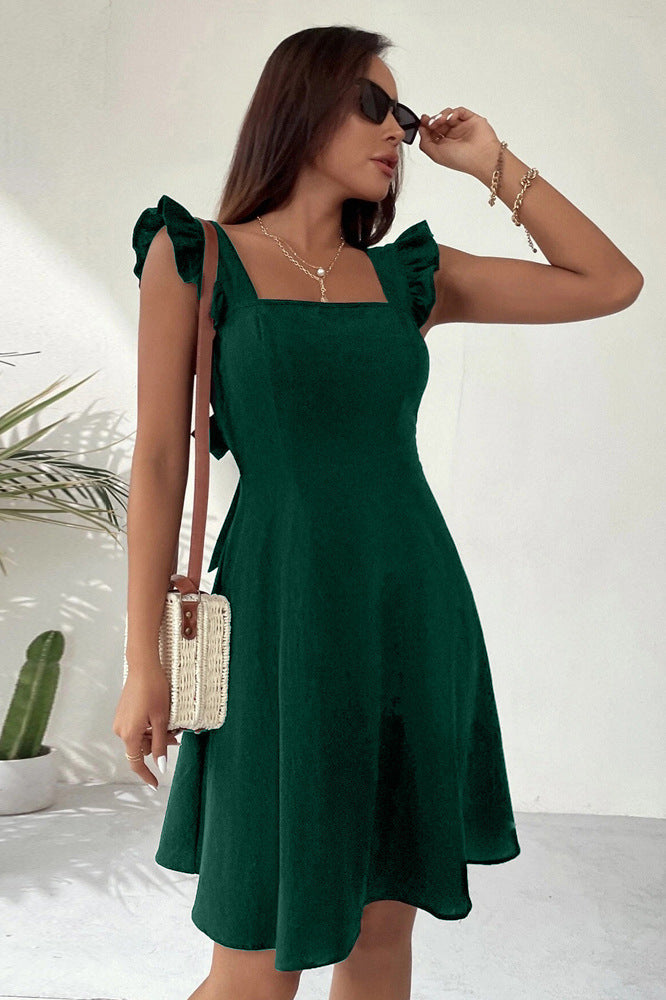 Sleeveless Mini Dress with Ruffle Tieback
