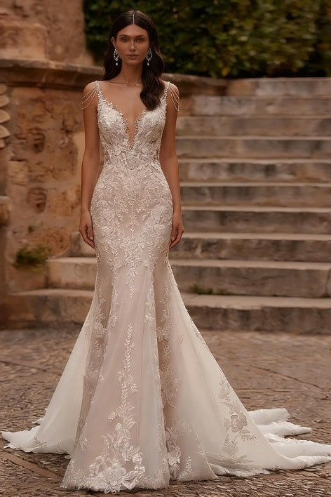 Spaghetti Strap Lace Mermaid Wedding Dress