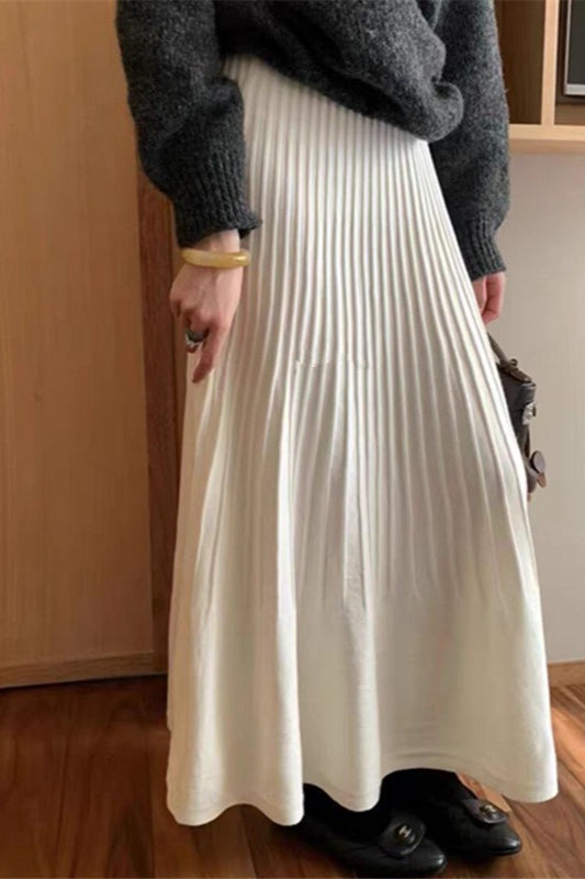 Knit Pleated High Waist Maxi Skirt