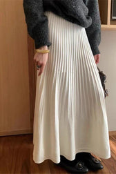 Knit Pleated High Waist Maxi Skirt